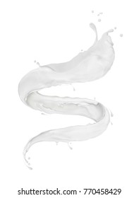 Milk splashes twisted in the shape of a spiral on white background. 3D illustration