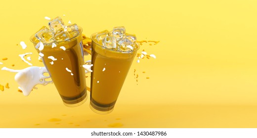 Download Milk Tea On Yellow Background 3d Stock Illustration 1430487986 PSD Mockup Templates