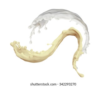 Milk And Vanilla Twisted Splash, Isolated Design Element, 3d Illustration