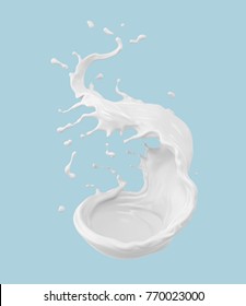 milk or yogurt splash isolated on blue background, 3d rendering  Include clipping path.