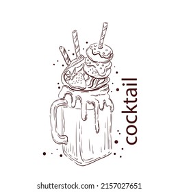 Milkshake. Hand Drawn Milkshake Illustration Isolated On White Background