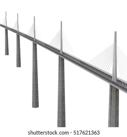 Millau Viaduct Bridge On White. 3D Illustration