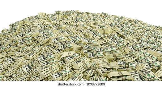 Millions Of Dollars - A Heap Of Money Isolated On White - 3D Rendering