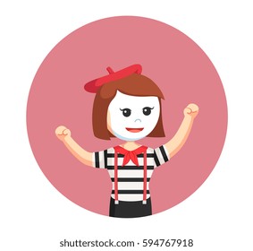 Mime Girl Feels Happy In Circle Background