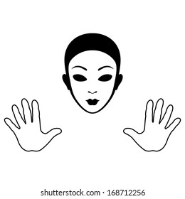 Mime Mask And Hands Silhouette Isolated On White