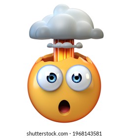 Mind Blown Emoji, Exploding Head Emoticon On White Background, 3d Rendering