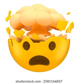 Mind Blown Emoji with Exploding Head in 3D Render isolated white background. 3d illustration
