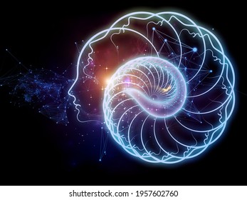 Mind Spin series. Interplay of head outlines, network lines and lights on subject of computer science, technology and education.
