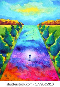 Mind Spiritual Abstract Human Walking Meditation Chakra Journey Path Art Watercolor Painting Illustration Design Drawing