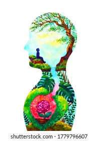 mind spiritual human head mental health watercolor painting illustration design hand drawing