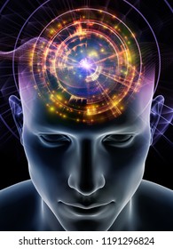 Mind Waves series. Composition of 3D illustration of human head and technology symbols suitable as a backdrop for the projects on consciousness, brain, intellect and artificial intelligence