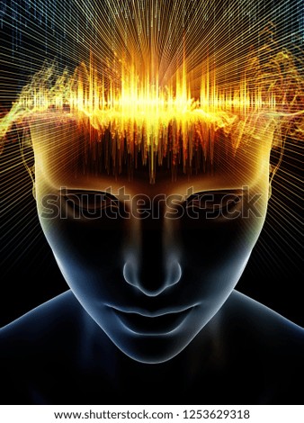 Mind Waves series. Composition of 3D illustration of human head and technology symbols on the subject of consciousness, brain, intellect and artificial intelligence