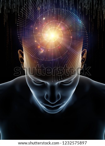 Mind Waves series. Creative arrangement of 3D illustration of human head and technology symbols for subject of consciousness, brain, intellect and artificial intelligence