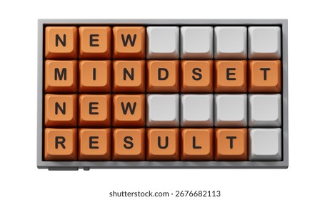 Mindset symbol. Computer keyboard keys with words New Mindset new Result. Business and New Mindset new Result concept. Copy space.3D rendering on Green Screen for footage and clipping path.
