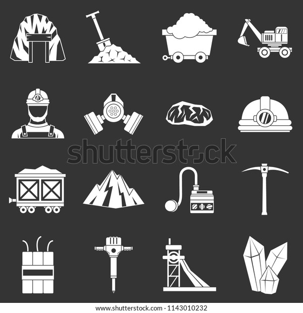 Miner icons\
set white isolated on grey background\
