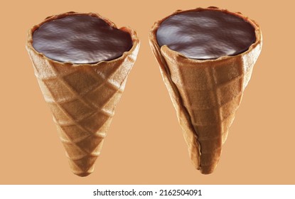 mini cone wafer with chocolate cream filling. 3d illustration. Isolated background. - Powered by Shutterstock