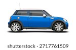 Mini Cooper model S small sport hatchback car, side view isolated on white background
