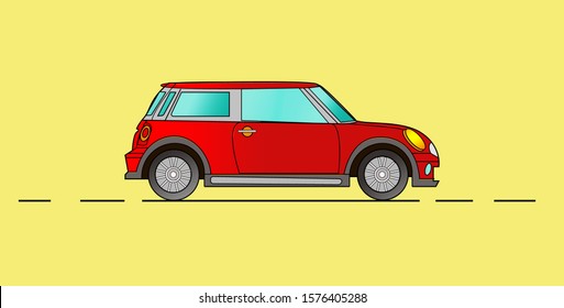 Mini Cooper Red With Yellow Background