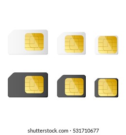 Mini, Micro, Nano Sim Cards In Black And White Color