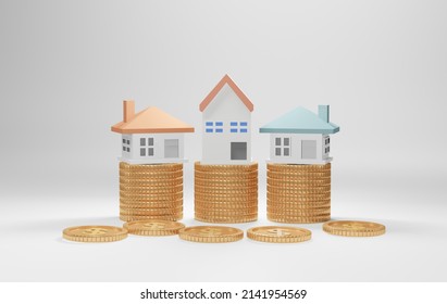 Miniature House On Stack Coins Using As Property And Business Concept 3D Rendering