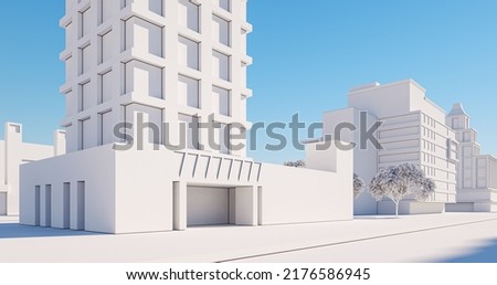 Miniature paper city model, regular street view. 3D rendering [[stock_photo]] © 