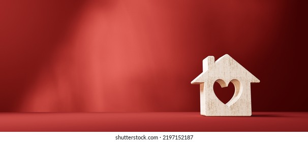 Miniature Wooden Block House With A Heart - 3D Render