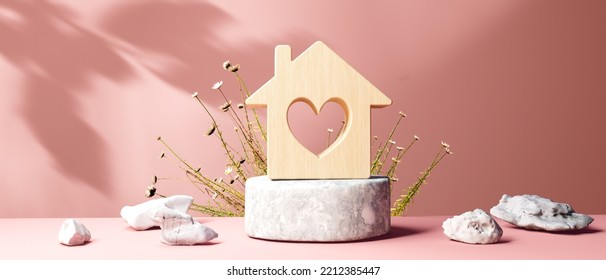 Miniature Wooden Block House With A Heart - 3D Render