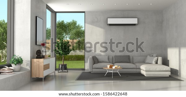 Miniimalist Living Room Concrete Walls Modern Stock Illustration ...