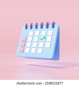 Minimal 3d Calendar Icon On Pink Background. 3d Rendering