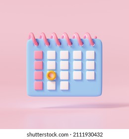 Minimal 3d Calendar Icon On Pink Background. 3d Rendering