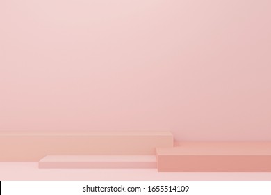 Minimal 3d rendering scene with composition empty step cube shades of pink pastel podium for cosmetic product and abstract background. mock up geometric shape in pastel colors. 3d illustration