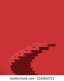 Minimal abstract background for product presentation  Gradient spiral stair podium red background  3d render illustration  Clipping path each element included 