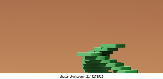 Minimal abstract background for product presentation  Green spiral stair podium brown background  3d render illustration  Clipping path each element included 