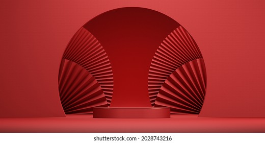 Minimal abstract background chinese style red podium background for product presentation  3d rendering illustration 