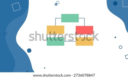 Minimal abstract blue frame with flowchart icon and organic shapes on white background, clean modern layout for business presentations and diagrams