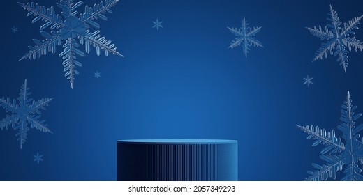 Minimal abstract cosmetic background. podium with snowflake background for branding and product presentation. 3d rendering illustration.