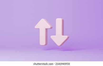 Minimal Arrow Up Down Symbol On Purple Background. 3d Rendering.