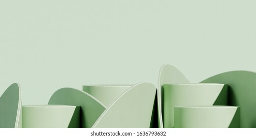 Minimal background for branding and packaging presentation. Green podium with green background. 3d rendering illustration.