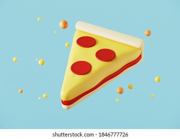 Minimal background for fast food concept. Pizza slice cartoon style on blue background. 3d rendering illustration. Clipping path of each element included. - Powered by Shutterstock