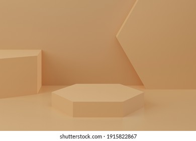 Minimal Background, Mock Up With Podium For Product Display,abstract White Geometry Shape, 3D Render