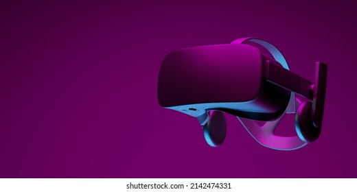 Minimal background for online virtual reality concept. VR headset on magenta background. 3d rendering illustration. Clipping path of each element included. - Powered by Shutterstock