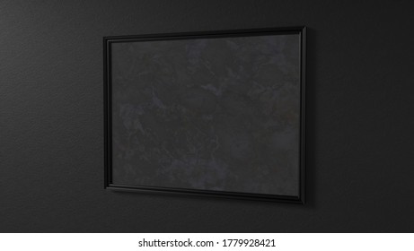 minimal black marble photo frame mockup on black wall background 3d render