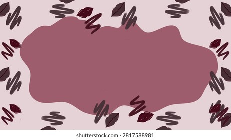 Minimal boho pink background featuring hand-drawn organic shapes, sketchy lines, and maroon lips motifs framing a spacious copy area. Editable vector template ideal for presentations, social media posts, wallpapers, invitations, branding, and modern feminine design