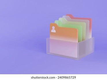 Minimal box of documents file or folder to collect archive data or information with translucent and gradient color 3D rendering illustration