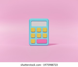 Minimal Calculator, Math Device Isolated On Pastel Pink Background. 3d Rendering