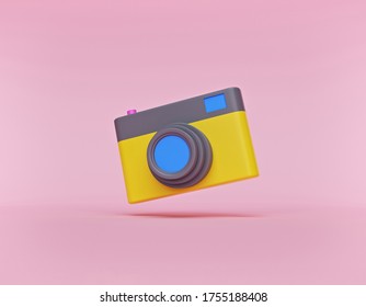 minimal camera isolated on pastel pink background. photography concept. 3d rendering