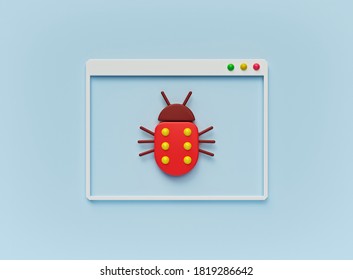 Minimal Cartoon Style Computer Window With A Bug Icon Isolated. 3d Rendering