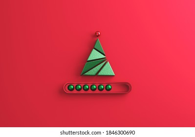 Minimal Christmas loading. Christmas tree loading bar on red background. 3d render.