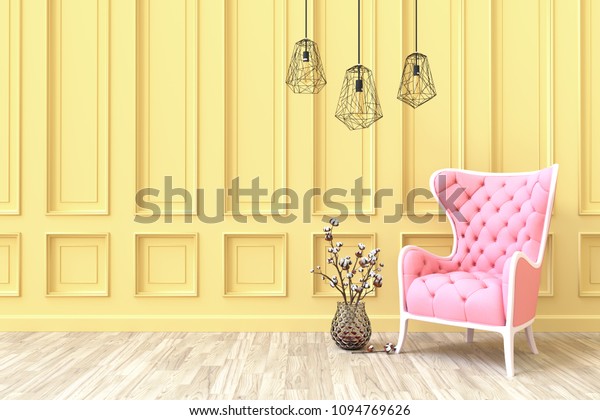 Minimal Classic Style Yellow Pastel Living Stockillustration