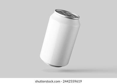 minimal clean floating position matte aluminum metal energy cola drink can container regular size 330 ml 11.2 oz beverage product mockup design template in front view isolated 3d render illustration